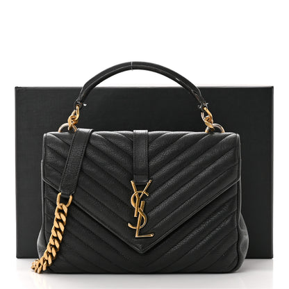 Saint Laurent Sheepskin Matelasse Chevron Monogram Medium College Bag Black 16 of 16