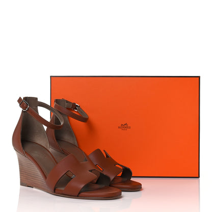 Hermes Calfskin Legend Wedge Sandals 36 Gold 12 of 12