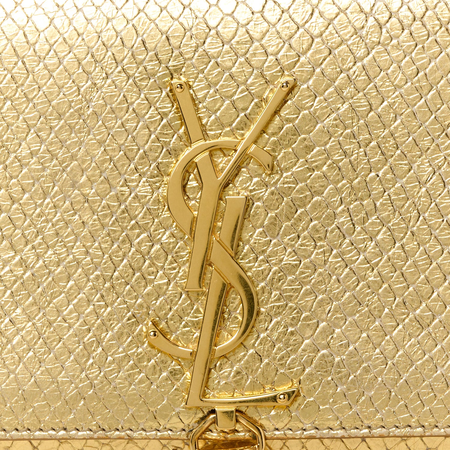 Saint Laurent Metallic Calfskin Snakeskin Embossed Classic Monogram Tassel Clutch Gold 8 of 8