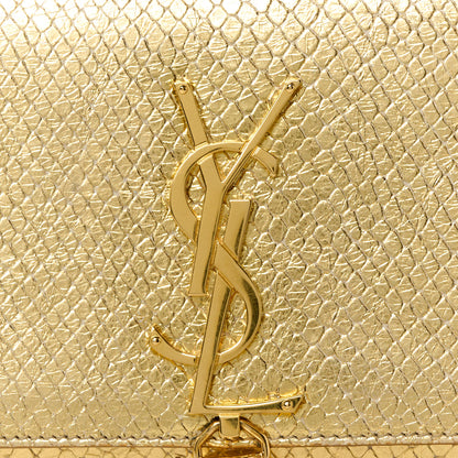 Saint Laurent Metallic Calfskin Snakeskin Embossed Classic Monogram Tassel Clutch Gold 8 of 8