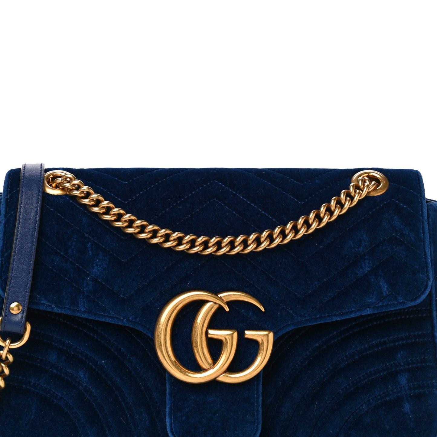 Velvet Matelasse Medium GG Marmont Shoulder Bag Cobalt Blue