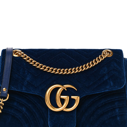Gucci Velvet Matelasse Medium GG Marmont Shoulder Bag Cobalt Blue 7 of 9