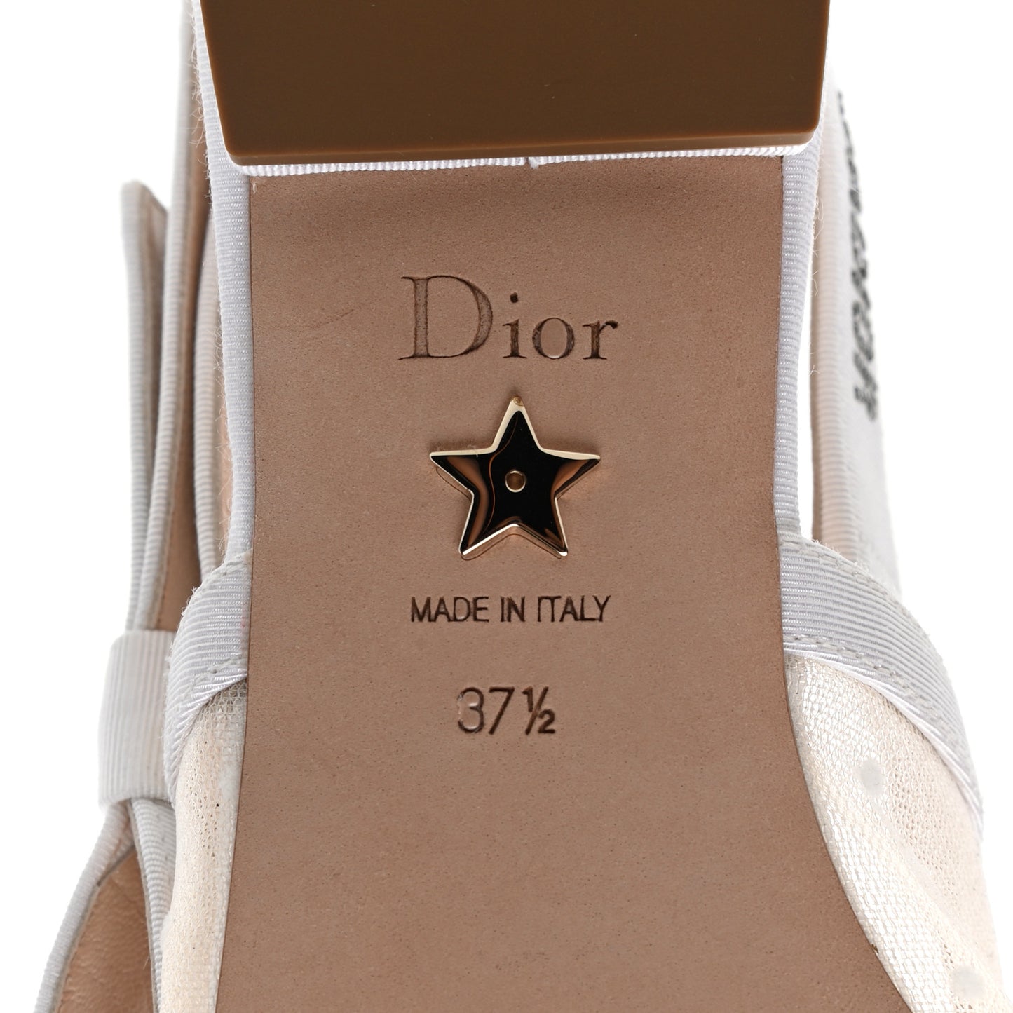 Mesh Plumetis Grosgrain Studded J'Adior Slingback Ballet Flats 37.5 White