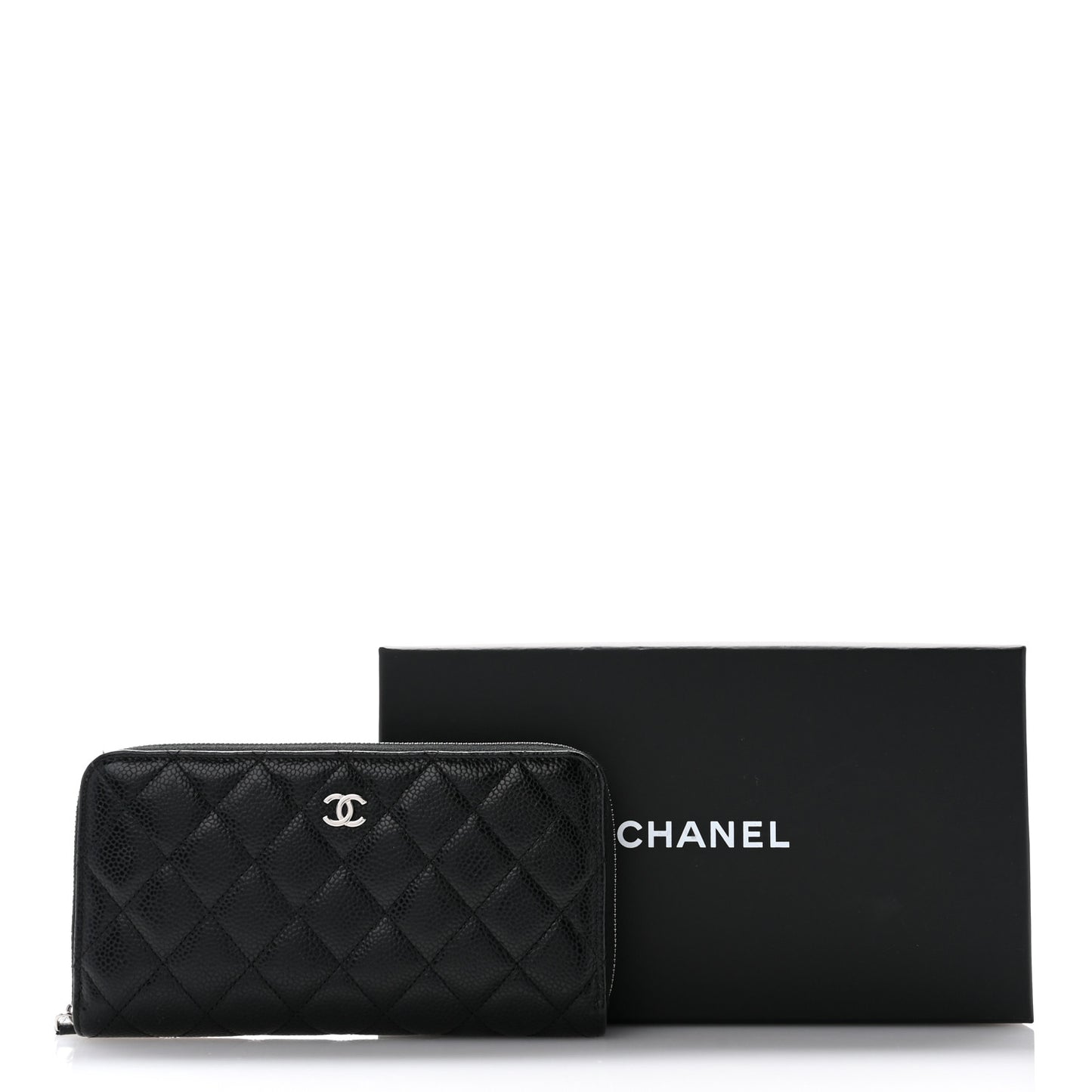 Caviar Quilted Large Gusset Zip Around Wallet Black