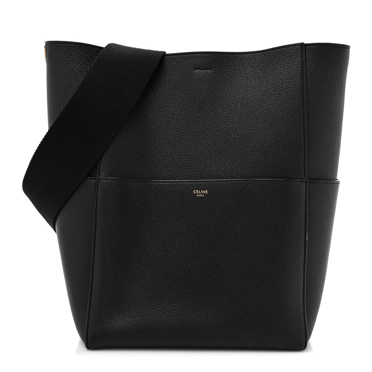 Soft Grained Calfskin Sangle Bucket Bag Black