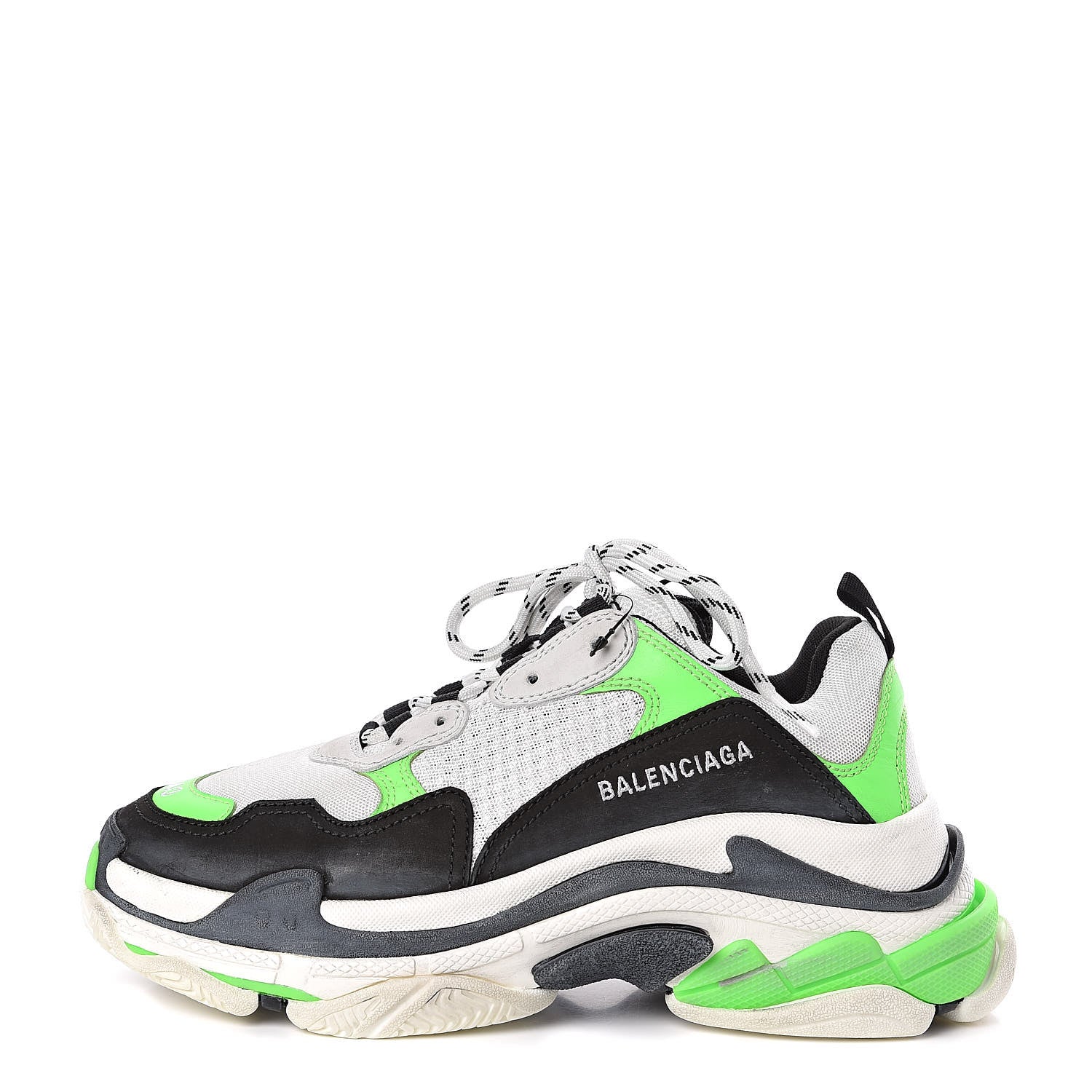 Balenciaga Fabric Mesh Womens Triple S Sneakers 40 White Green Fluo Black 1 of 10