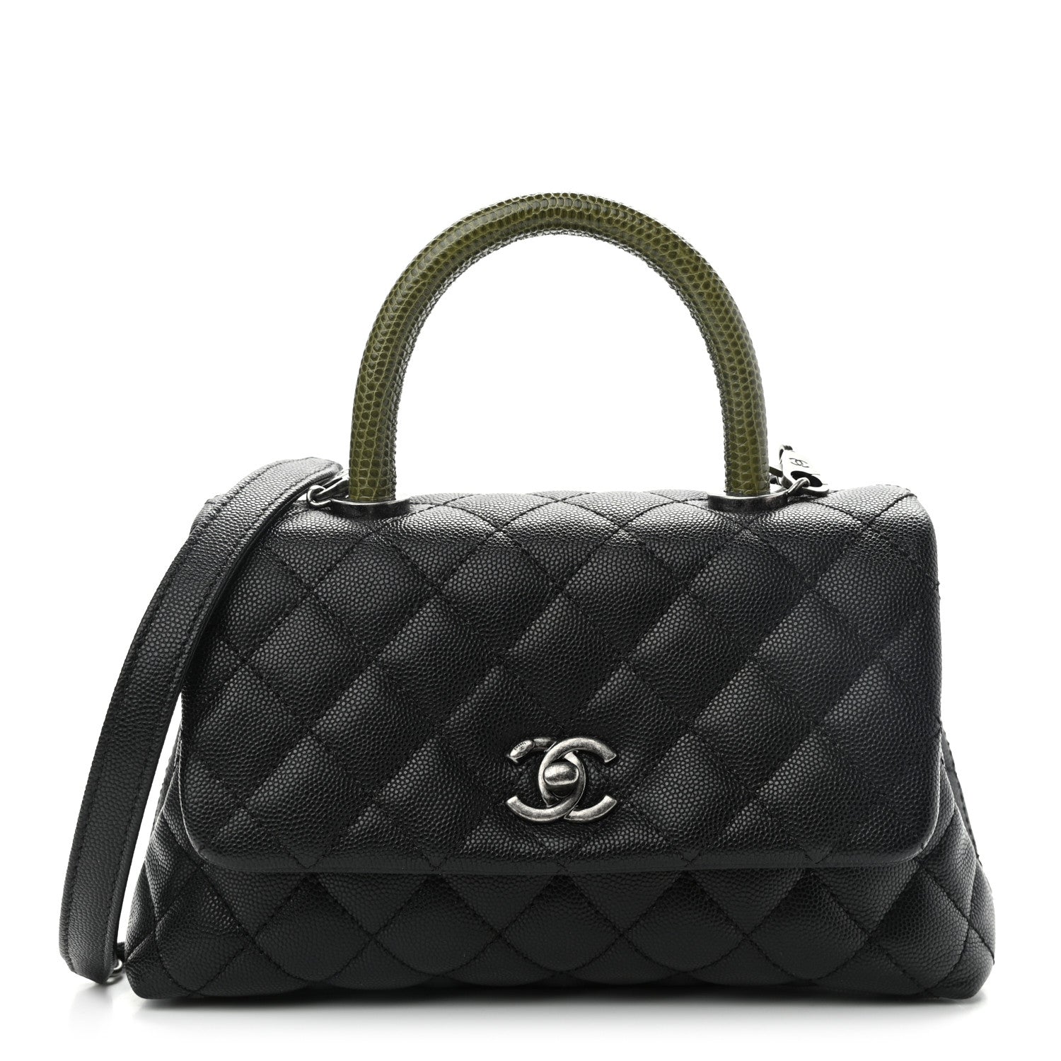 Chanel Caviar Lizard Quilted Mini Coco Handle Flap Black Khaki 1 of 9