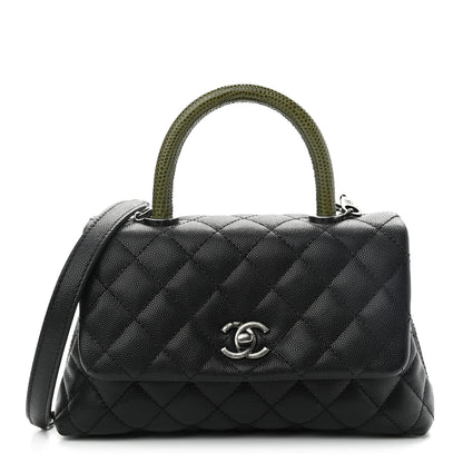 Chanel Caviar Lizard Quilted Mini Coco Handle Flap Black Khaki 1 of 9