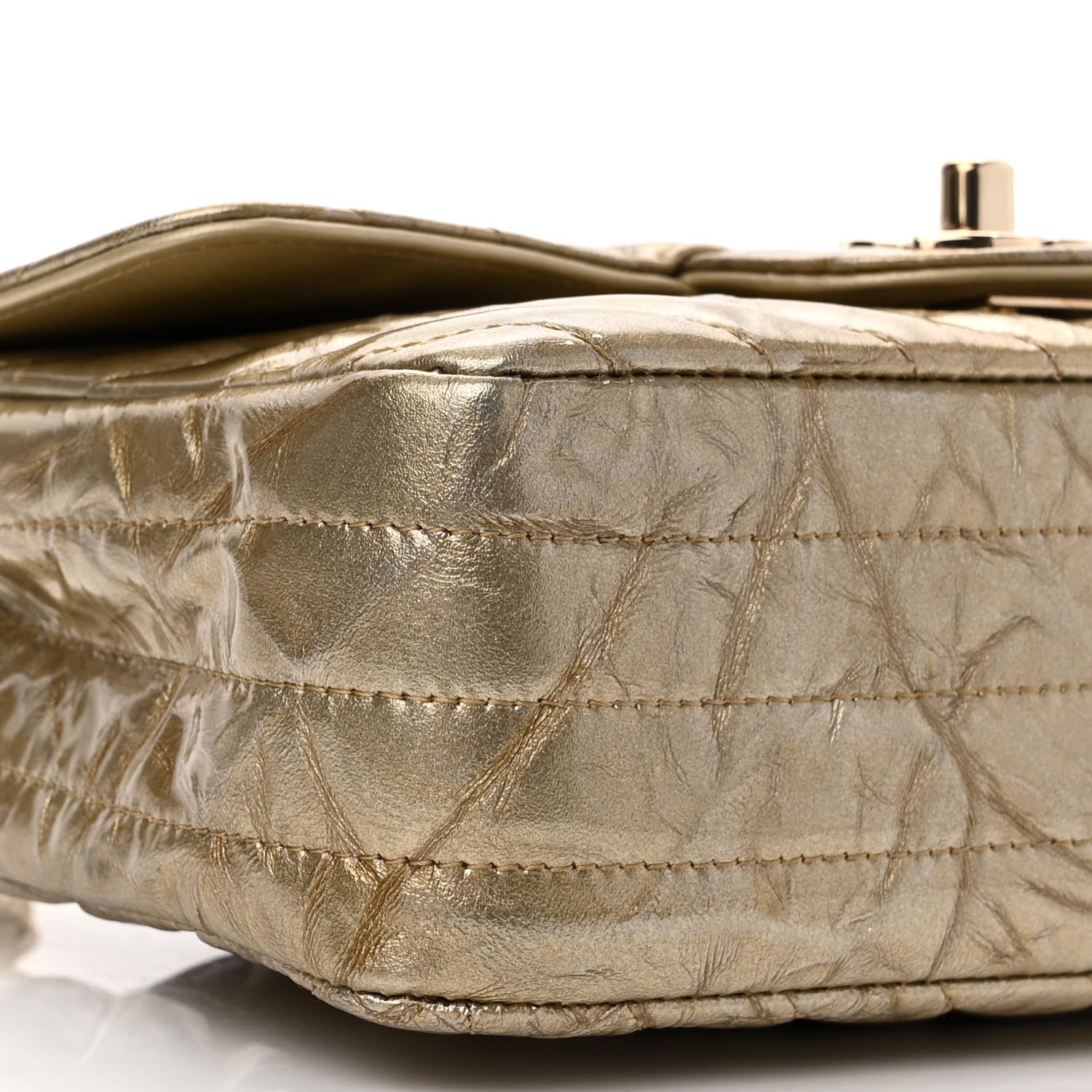 Chanel Patent Metallic Crumpled Calfskin Chevron Quilted Mini Rectangular Flap Gold 9 of 10
