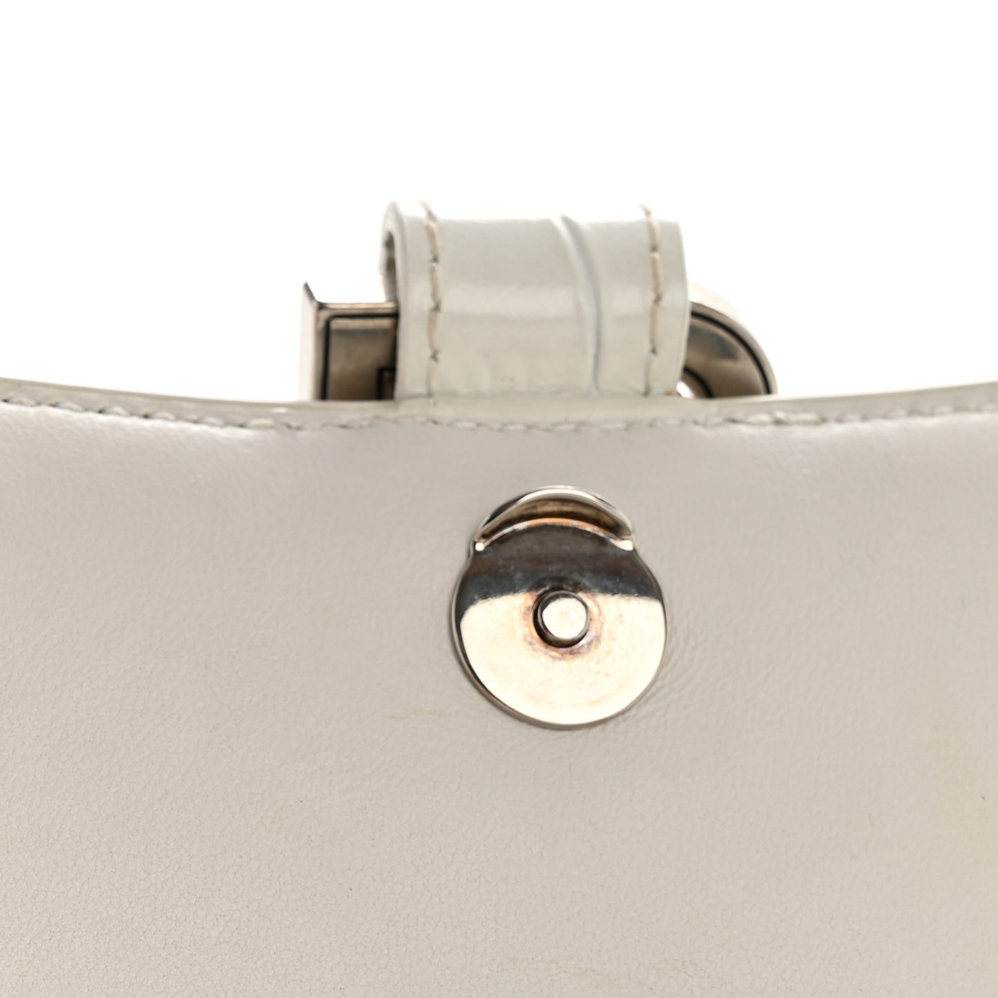 Shiny Calfskin Crocodile Embossed Hourglass Top Handle Bag XS White