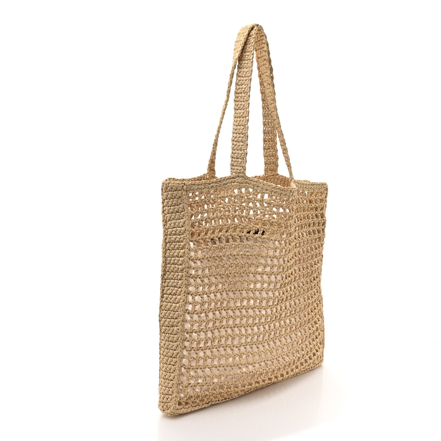 Prada Yarn Raffia Effect Crochet Logo Embroidered Tote Bag Naturale 2 of 8
