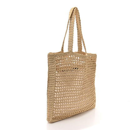 Prada Yarn Raffia Effect Crochet Logo Embroidered Tote Bag Naturale 2 of 8