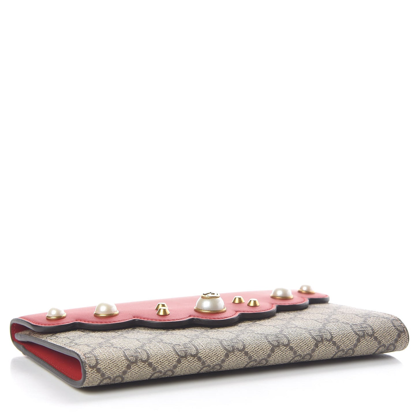 GG Supreme Monogram Mini Peony Pearly Clutch Red