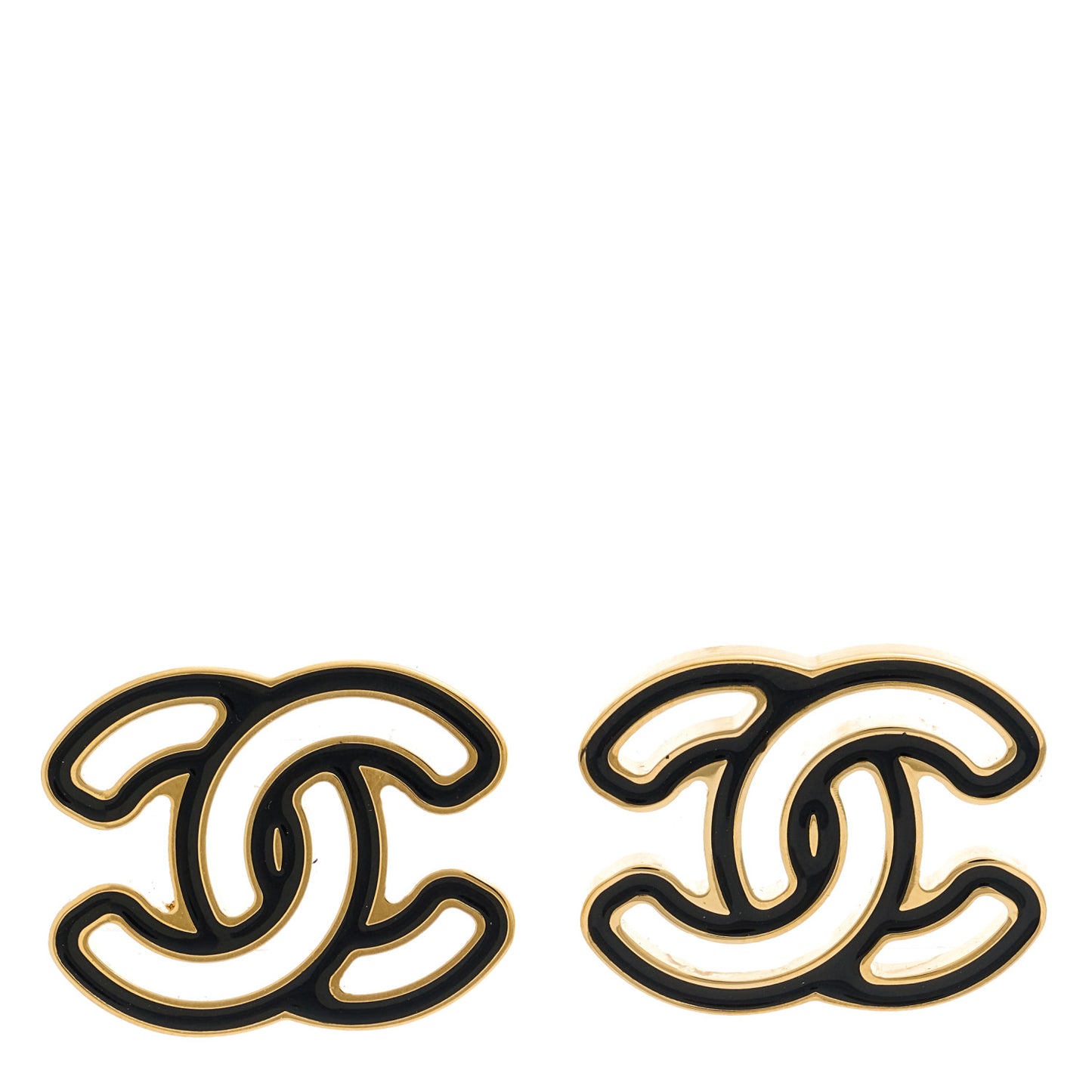 Metal Enamel CC Earrings Black Gold