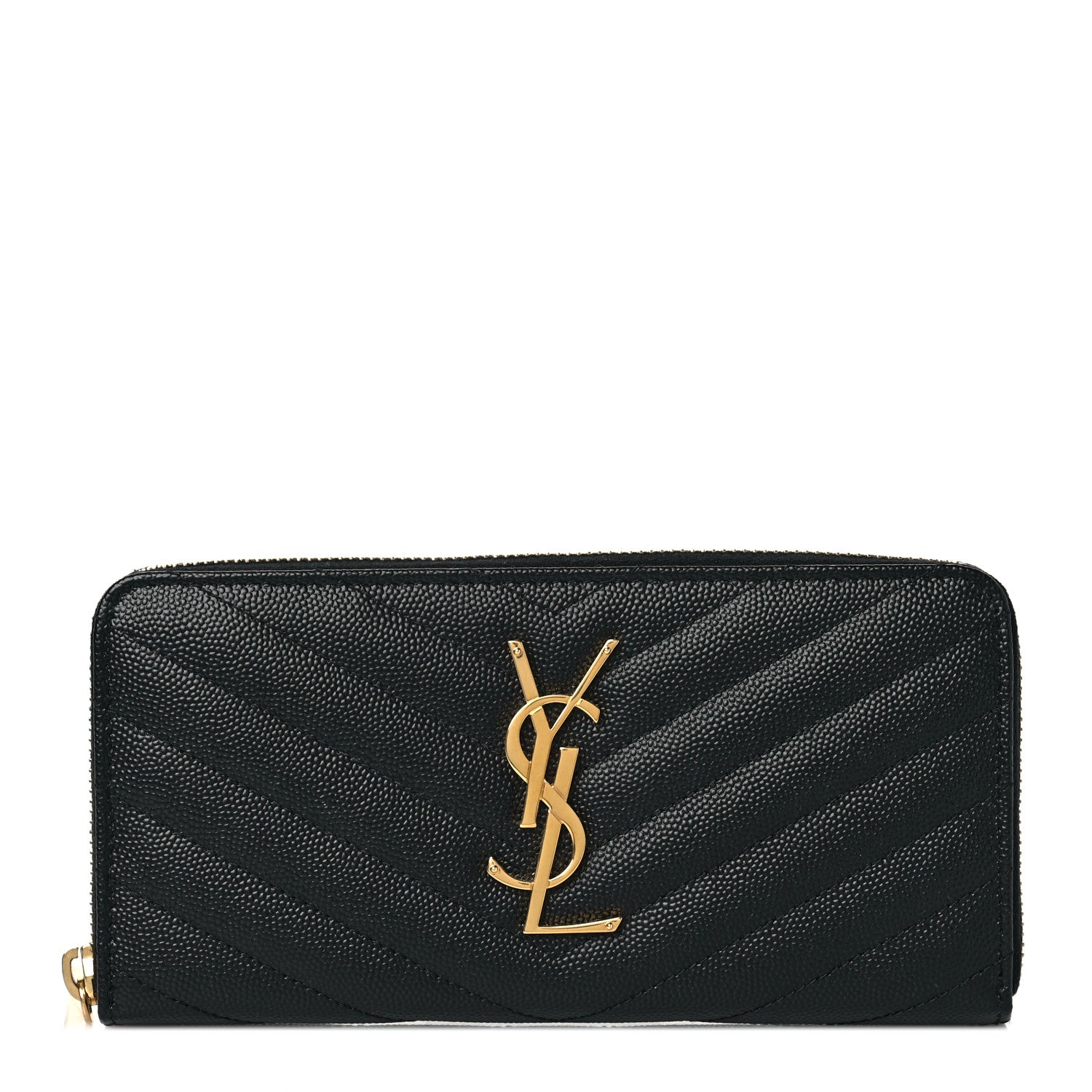 Saint Laurent Grain De Poudre Matelasse Chevron Monogram Zip Around Wallet Black 1 of 10