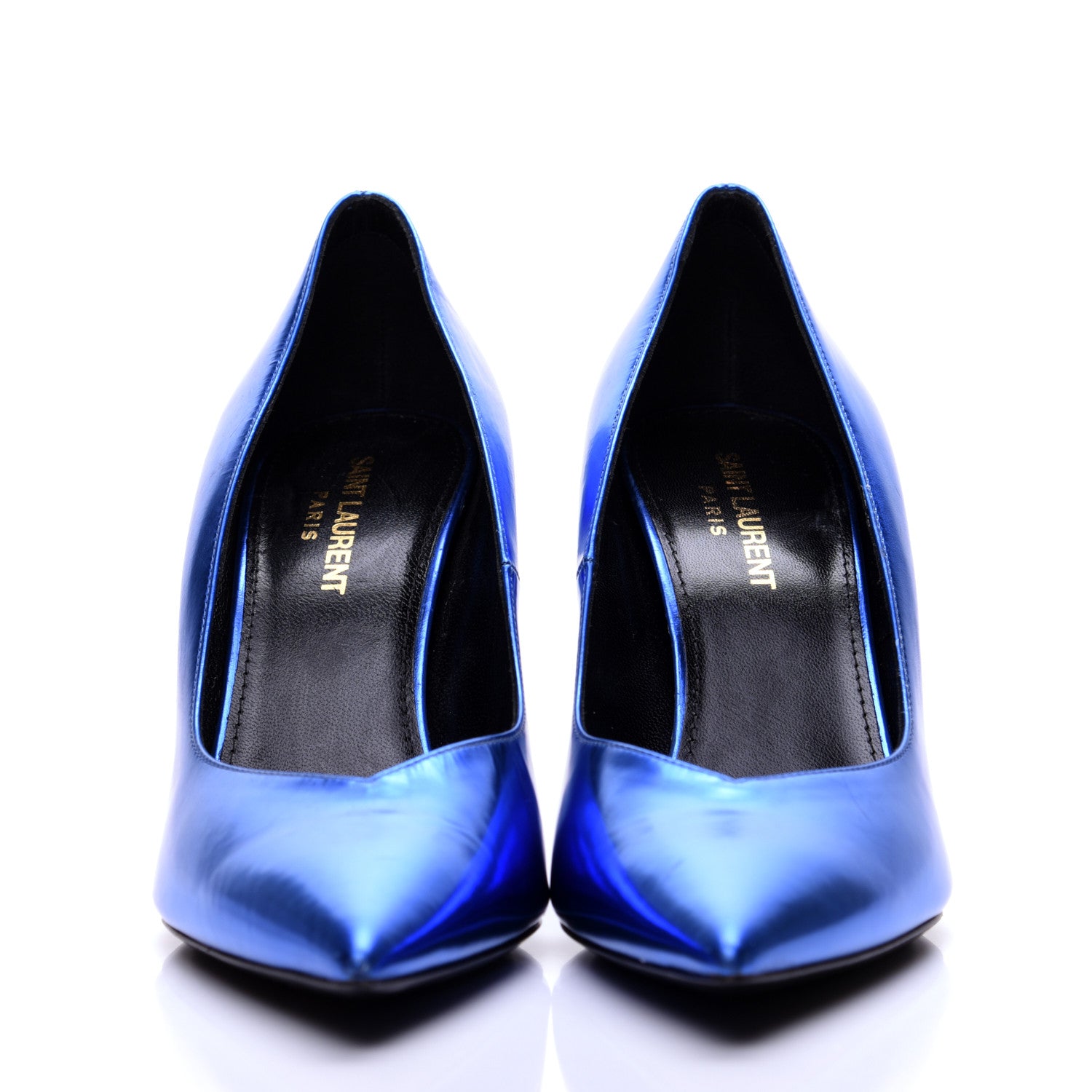 Saint Laurent Metallic Calfskin Kiki 85 Pumps 37 Blue 2 of 14