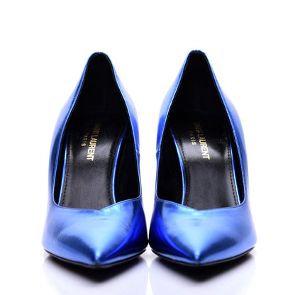 Saint Laurent Metallic Calfskin Kiki 85 Pumps 37 Blue 2 of 14