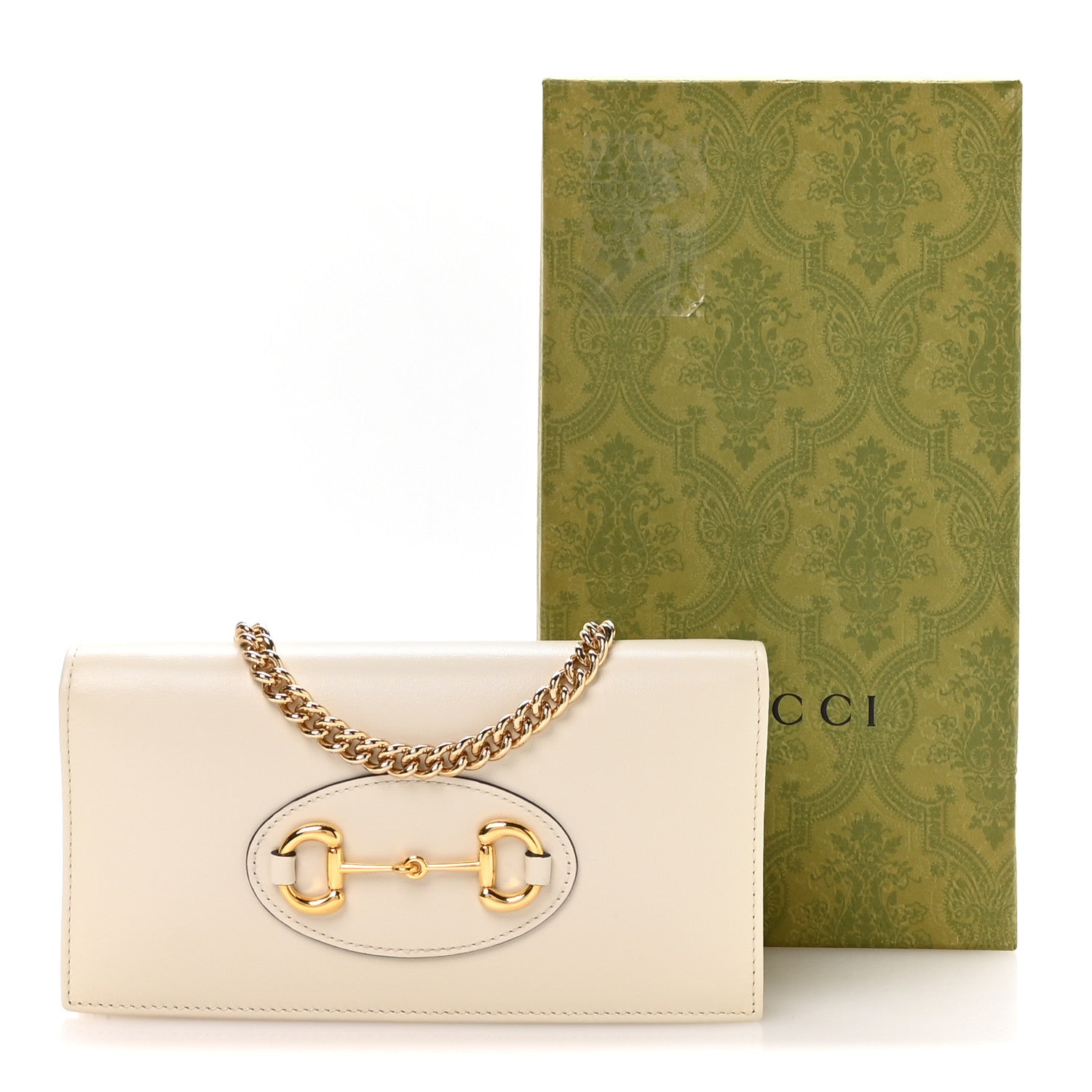 Gucci Boarded Plutone Calfskin Horsebit 1955 Wallet On Chain Mystic White 11 of 11