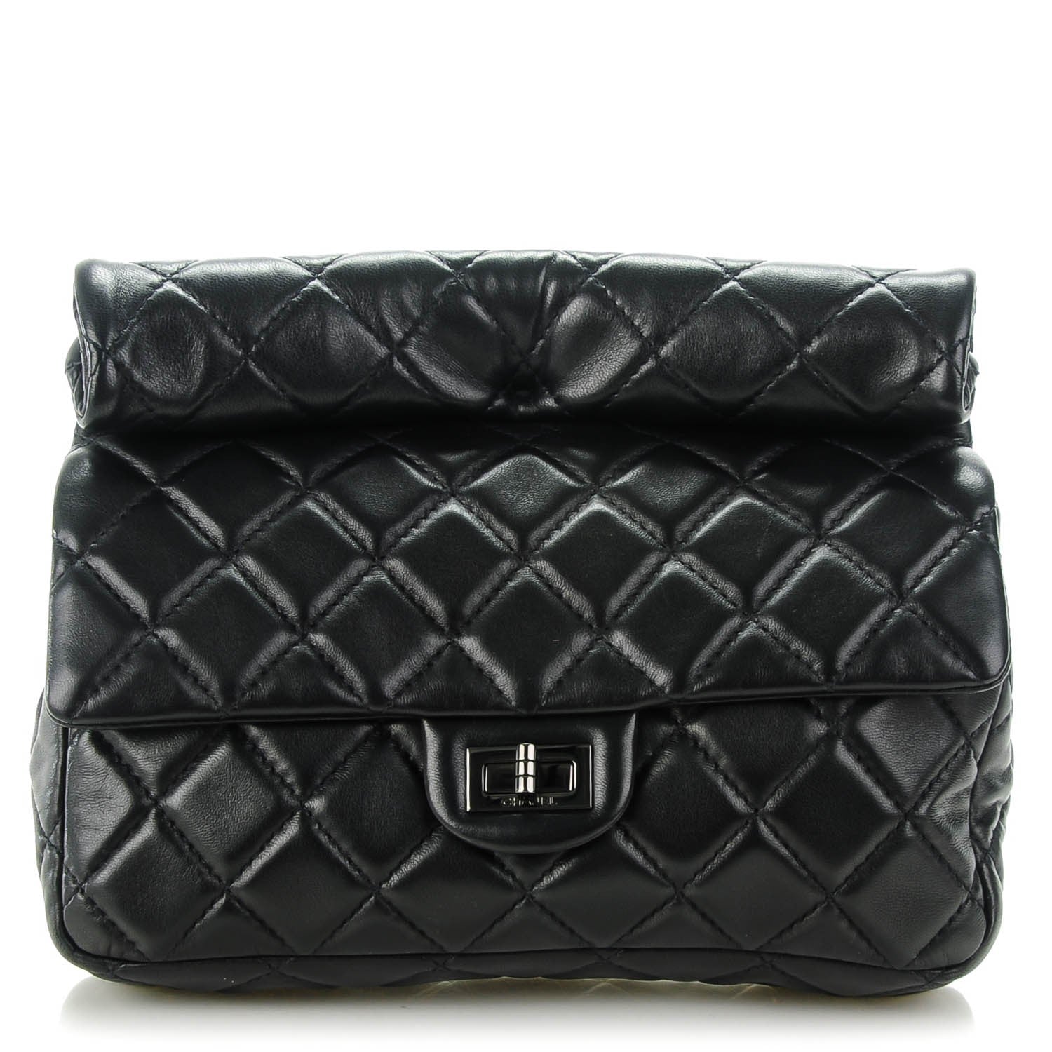 Chanel Lambskin Quilted Medium Roll Reissue Clutch Black 1 of 7