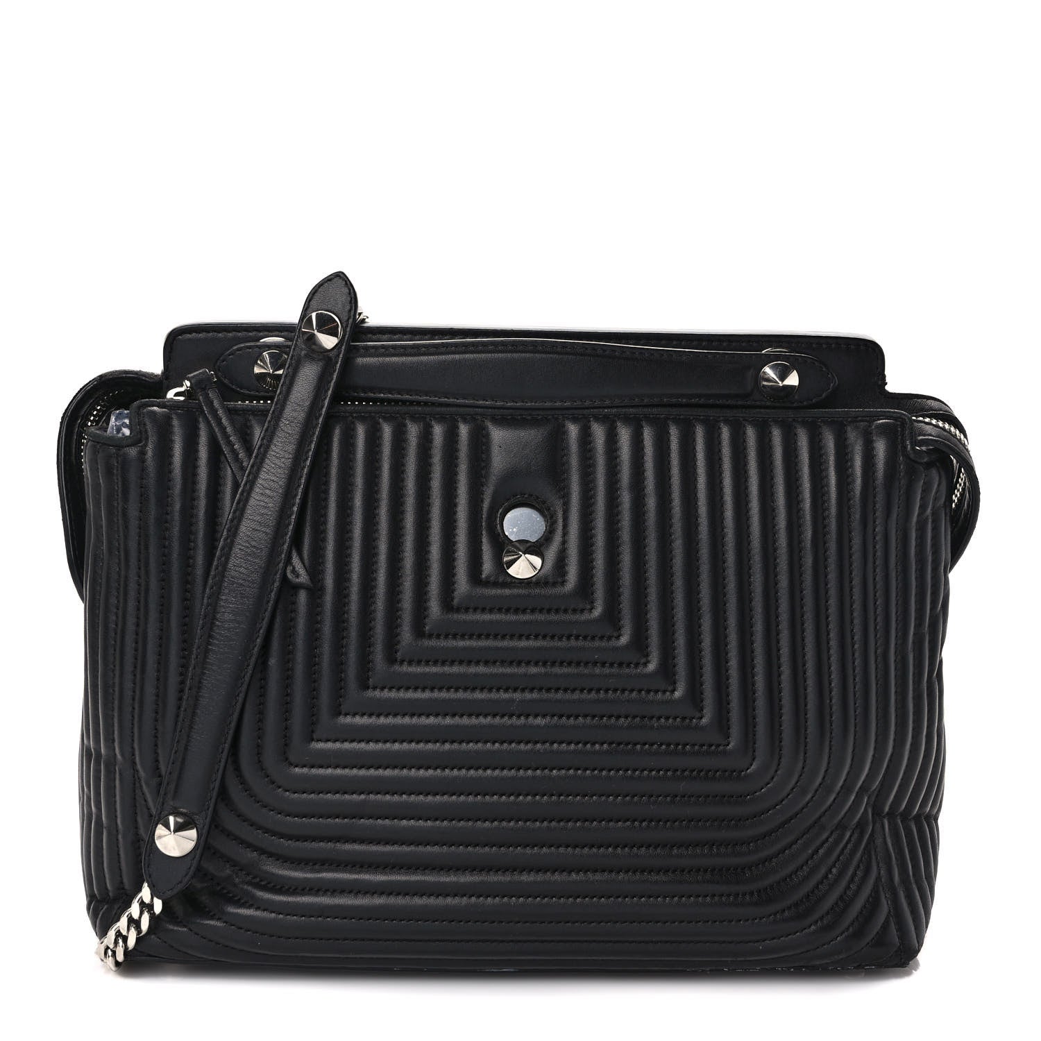 Fendi Shiny Nappa Trapuntata DotCom Chain Satchel Black 1 of 12