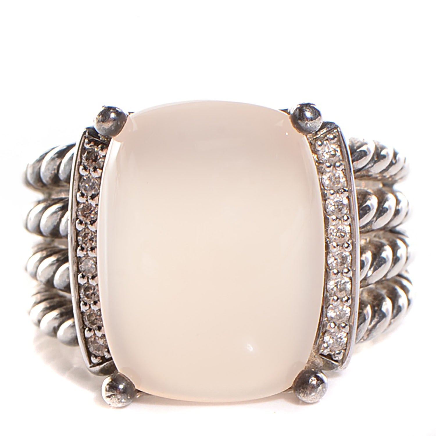 David Yurman Sterling Silver Diamond Chalcedony 16mm Wheaton Ring 56 7.5 1 of 5