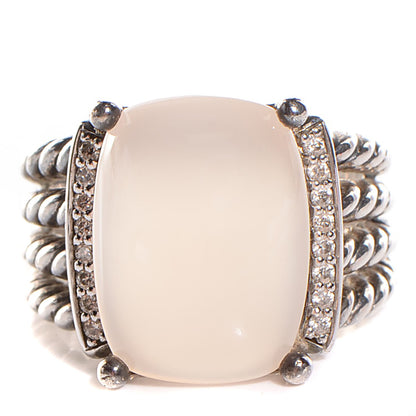 David Yurman Sterling Silver Diamond Chalcedony 16mm Wheaton Ring 56 7.5 1 of 5
