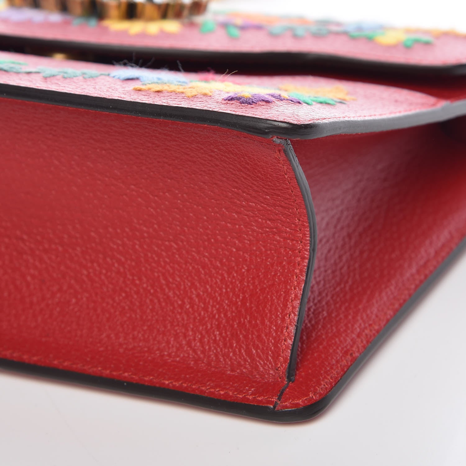 Gucci Textured Calfskin Embroidered Small Shoulder Bag Hibiscus Red Multicolor 10 of 10