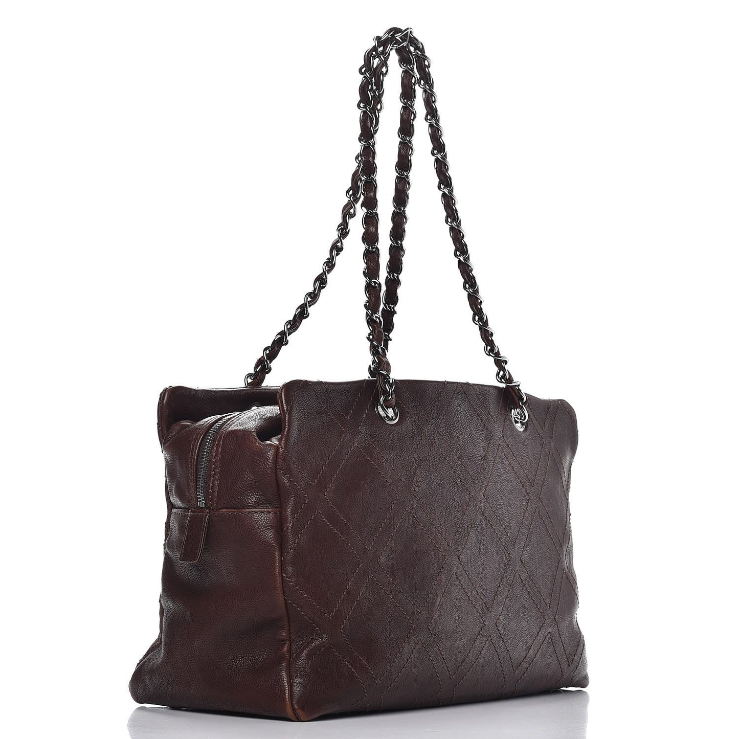 Calfskin Large Diamond Stitch Tote Brown
