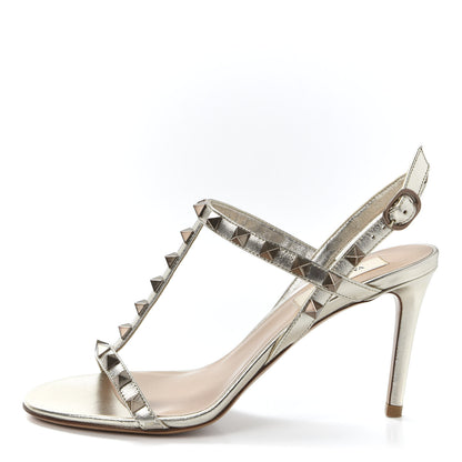 Valentino Garavani Metallic Nappa Rockstud T-Strap Slingback 85mm Sandals 35.5 Skin 1 of 9