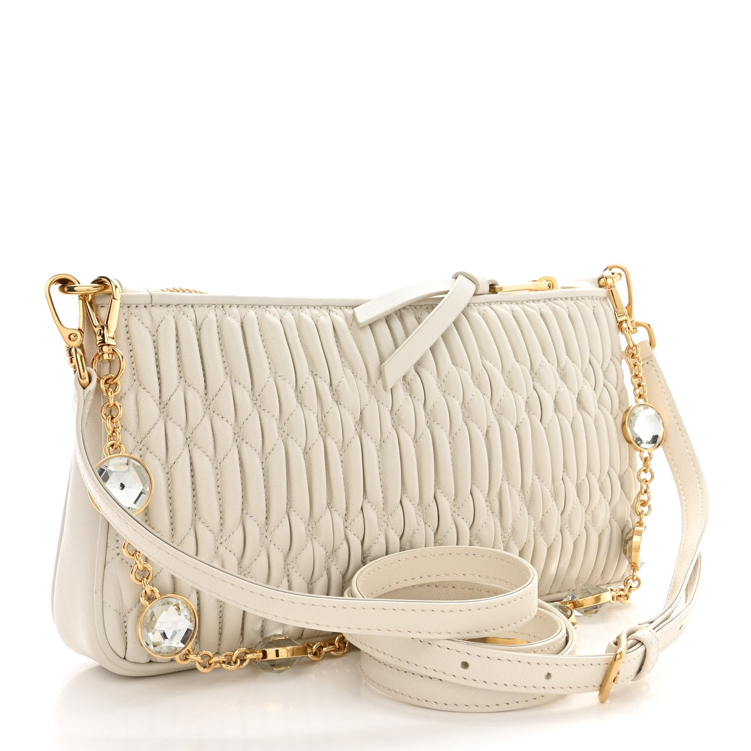 Miu Miu Nappa Matelasse Crystal Mini Shoulder Bag White 3 of 11