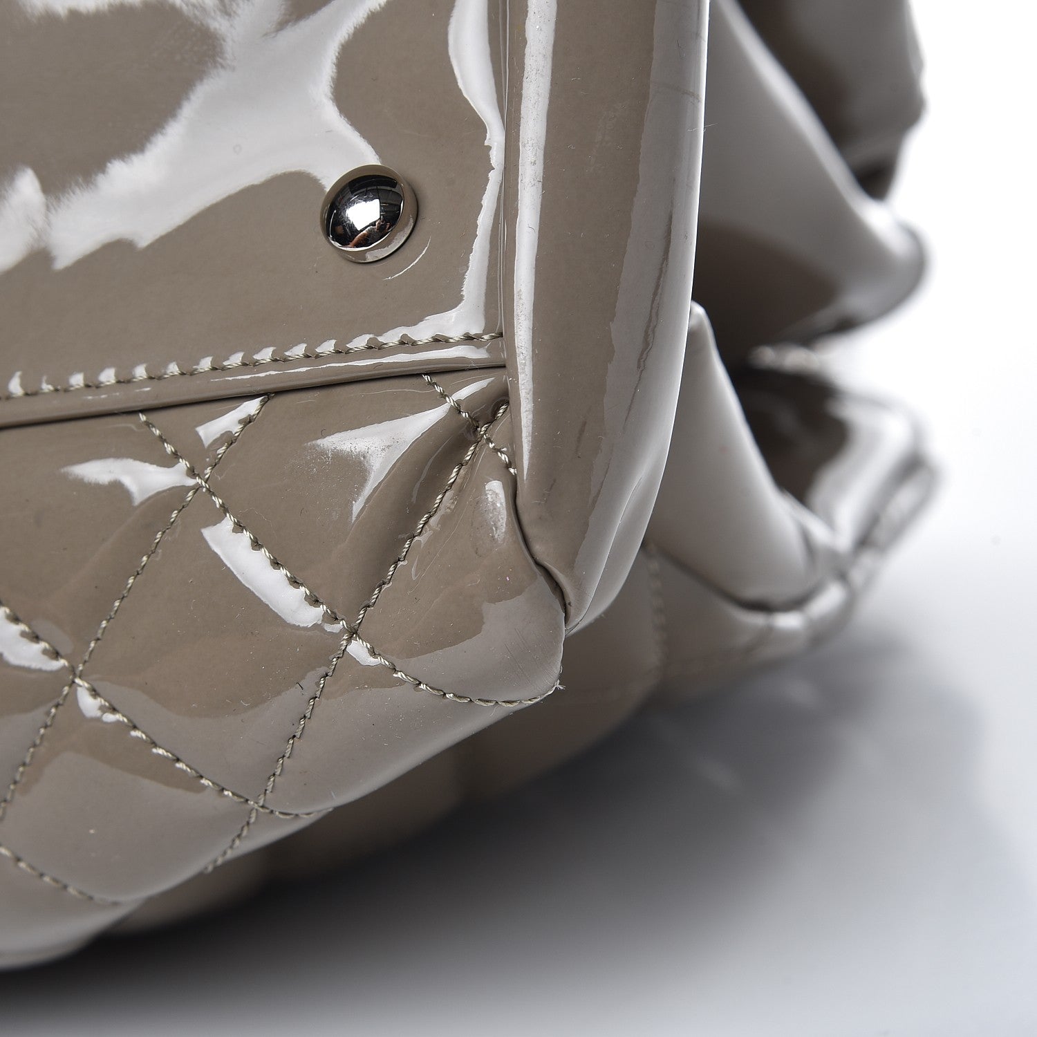 Chanel Patent Quilted Maxi Just Mademoiselle Bowling Bag Grey 11 of 15