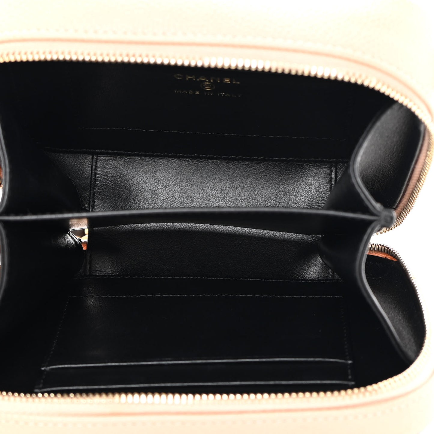 Caviar Quilted CC Filigree Vanity Clutch With Chain Beige Black