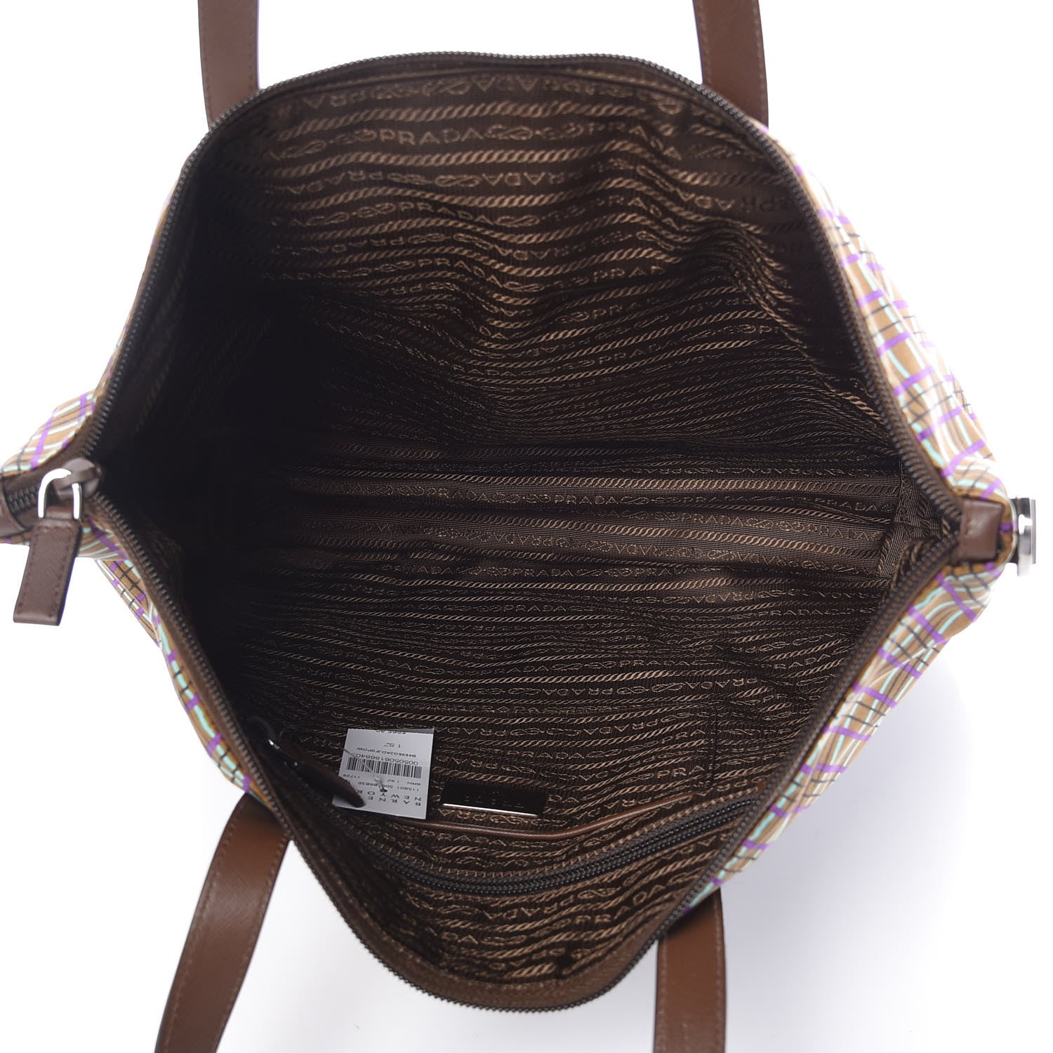 Prada Tessuto Stampato Nylon Saffiano Check Print Tote Viola 6 of 10