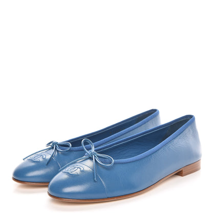 Chanel Goatskin Cap Toe CC Ballerina Flats 39.5 Blue 3 of 9