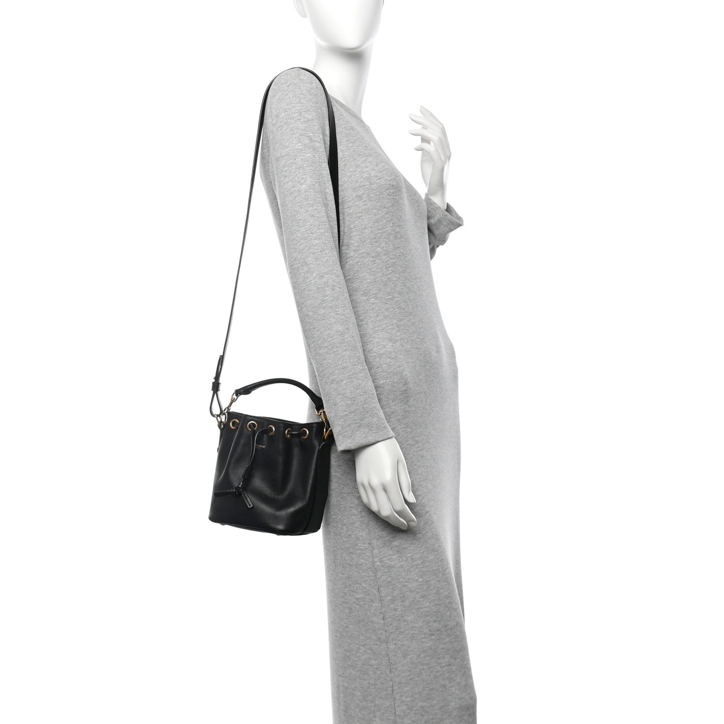 Calfskin Small Emmanuelle Bucket Bag Black