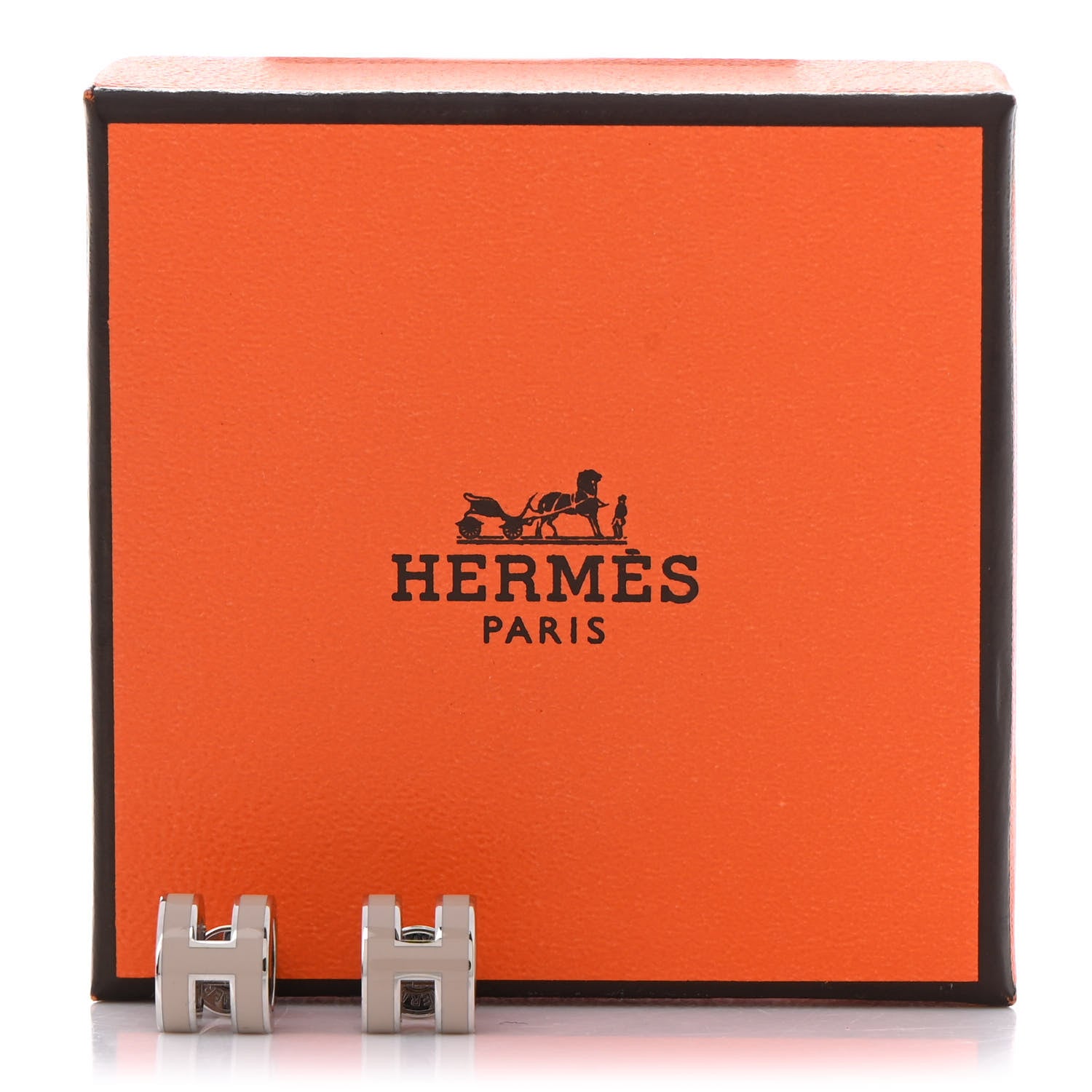 Hermes Palladium Lacquered Mini Pop H Earrings Marron Glace 7 of 7