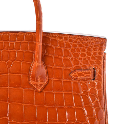 Hermes Shiny Niloticus Crocodile Birkin 25 Orange 9 of 30