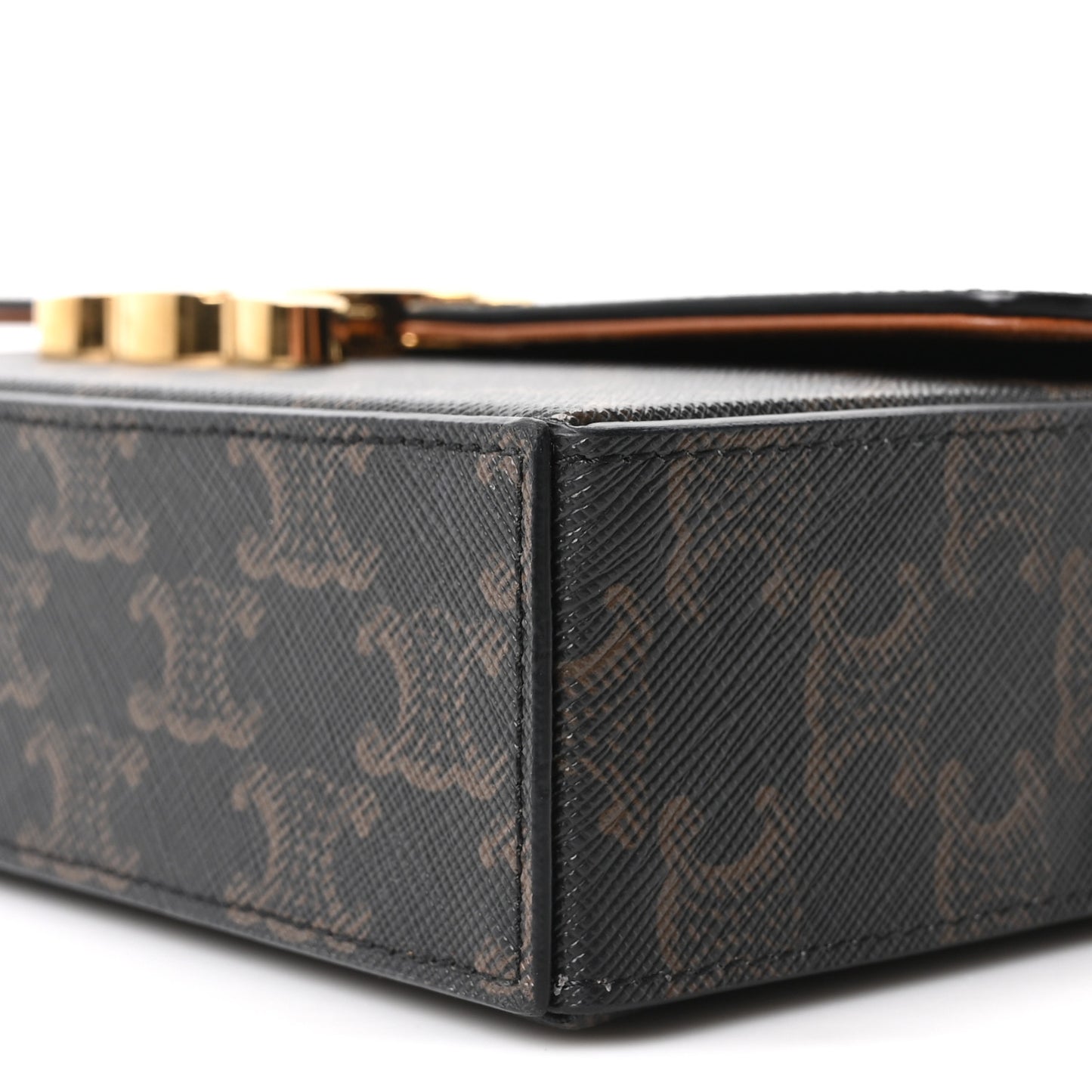 Canvas Calfskin Triomphe Box Top Handle Bag Tan