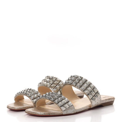 Christian Louboutin Liege Pepite Studded Myriadiam Flat Slide Sandals 39 Silver 3 of 8