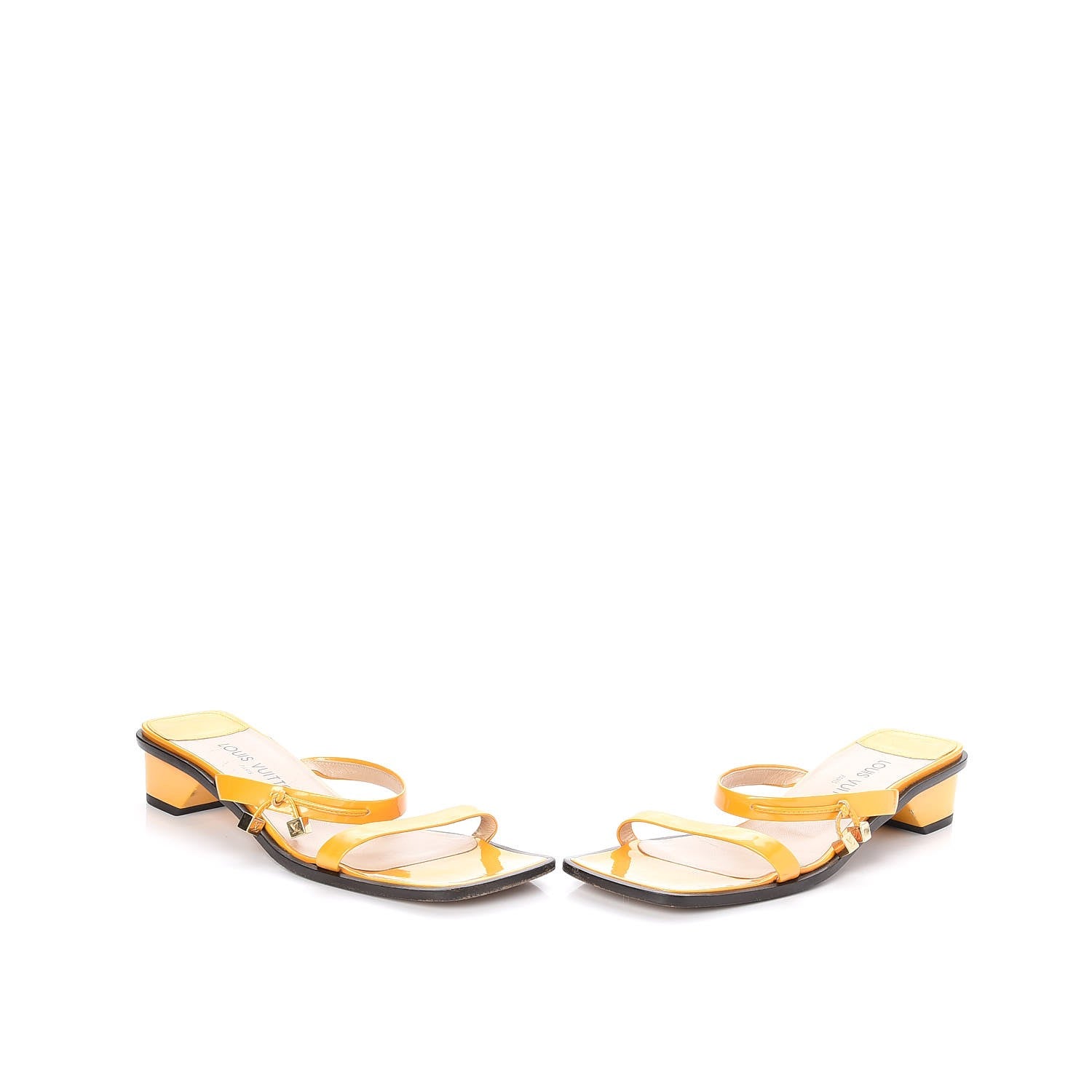 Louis Vuitton Patent Leather Bow Strappy Sandals Heels 37.5 Yellow 4 of 12
