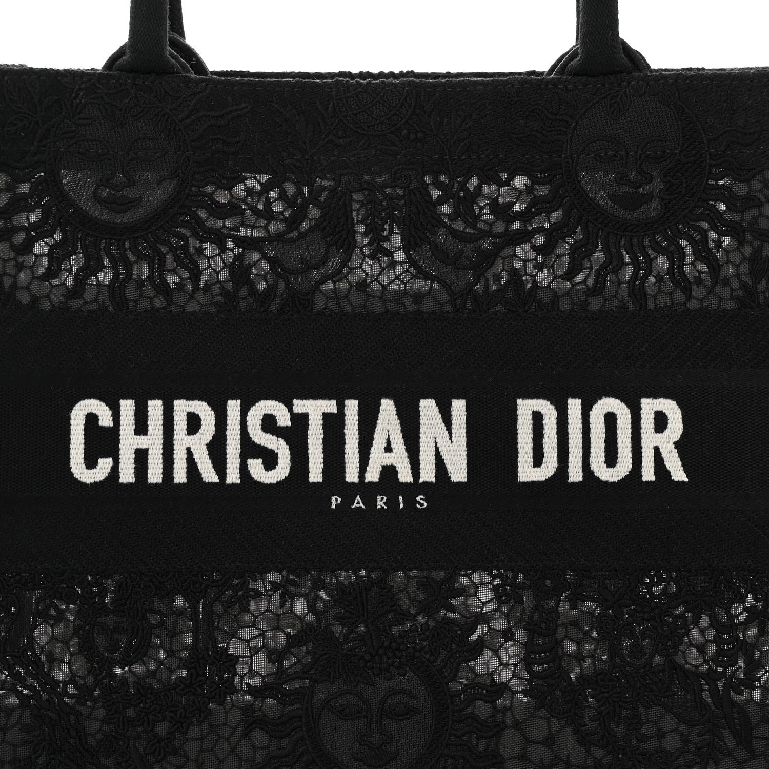 Christian Dior Canvas Embroidered Mesh Macrame Medium Toile de Jouy Soleil Book Tote Black 8 of 10