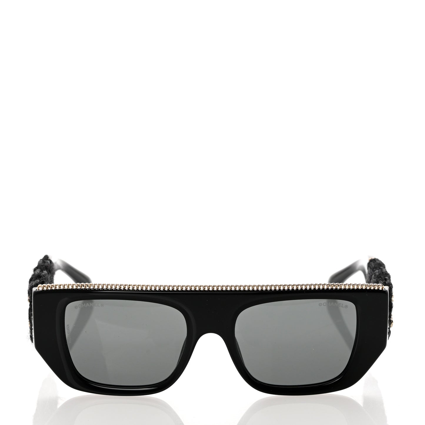 Acetate Tweed Wool CC Chain Rectangle Sunglasses 71549 Black