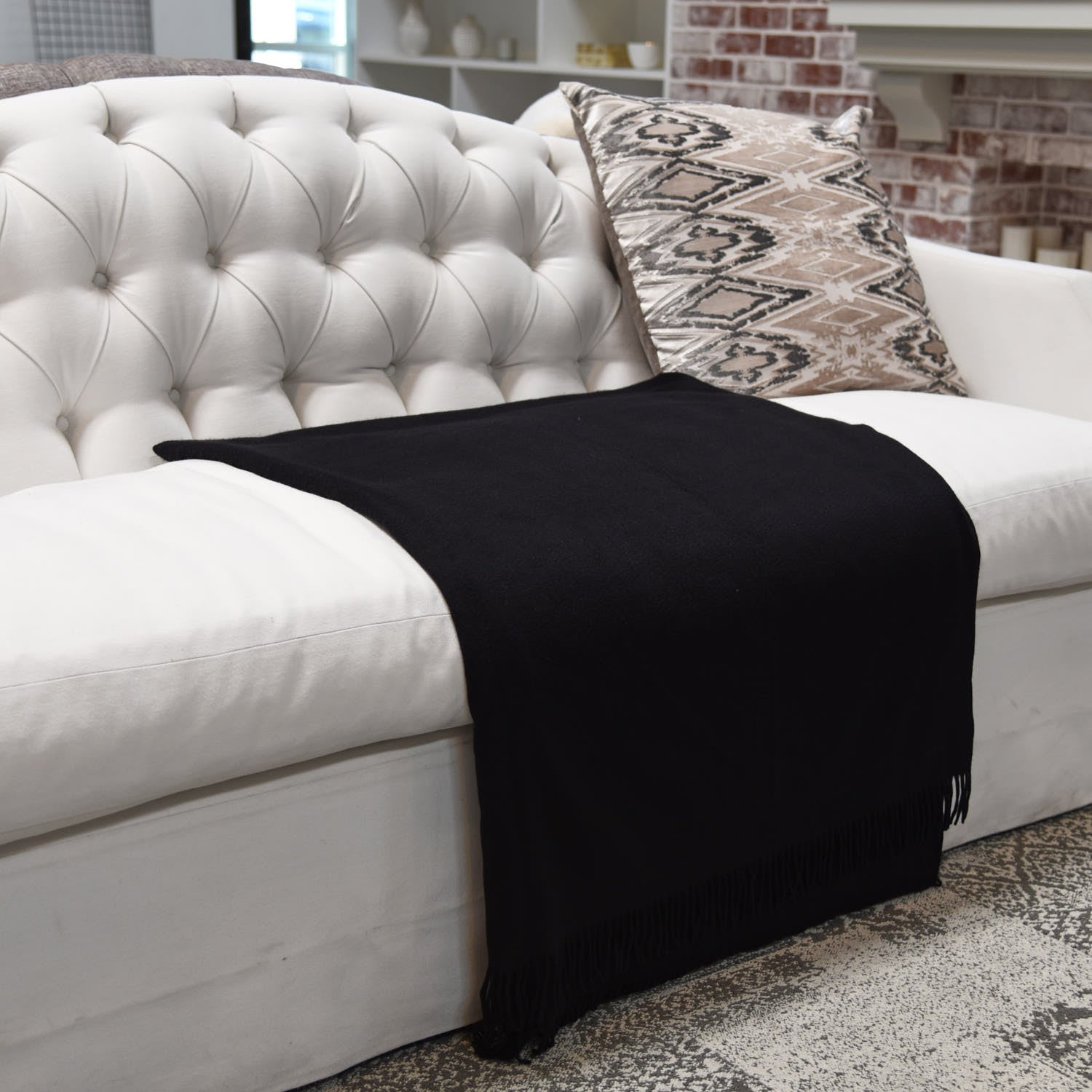 Hermes Cashmere Fringe Throw Blanket Black 2 of 4