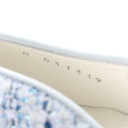 Chanel Tweed Lambskin Cap Toe Slingback Flats 39.5 Blue White Silver 9 of 10
