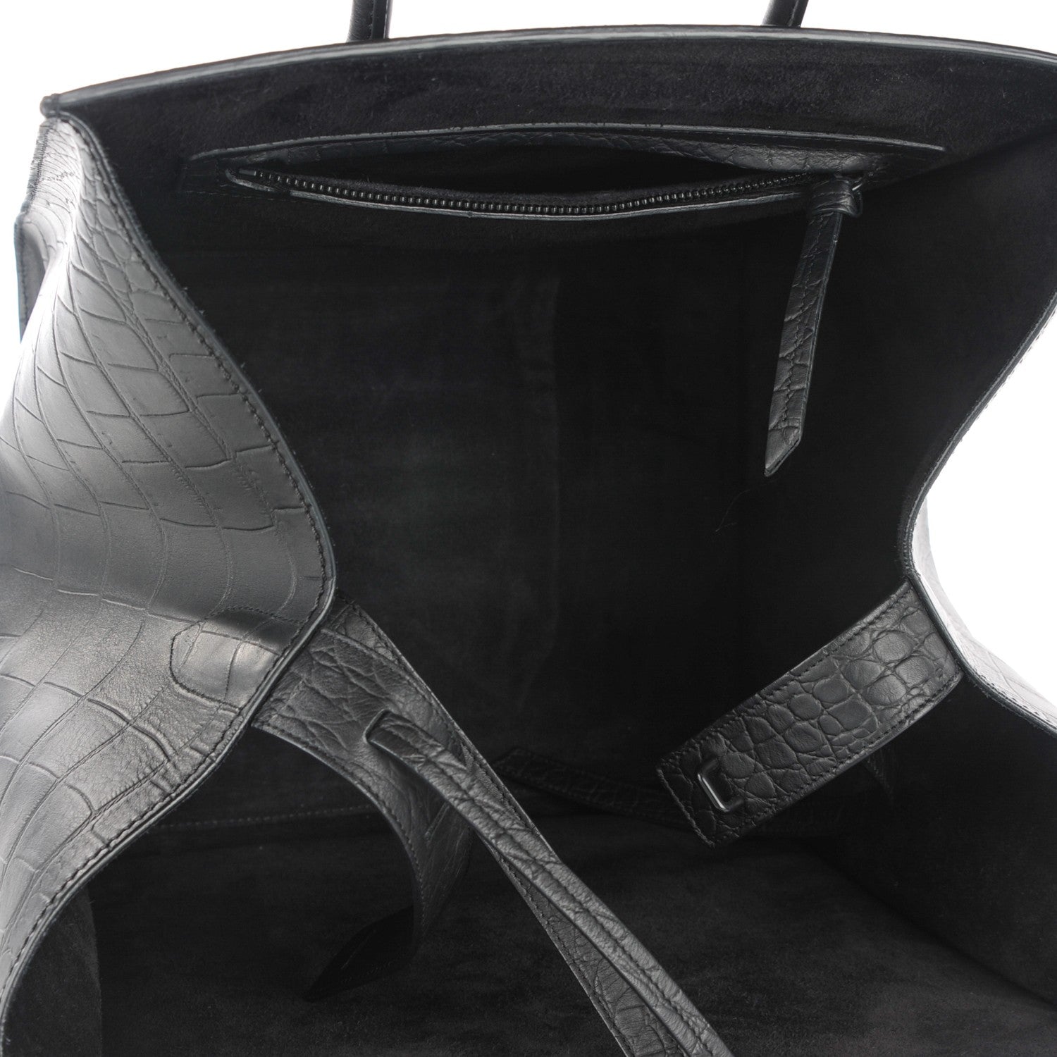 Celine Crocodile Embossed Calfskin Medium Phantom Luggage Black 5 of 7
