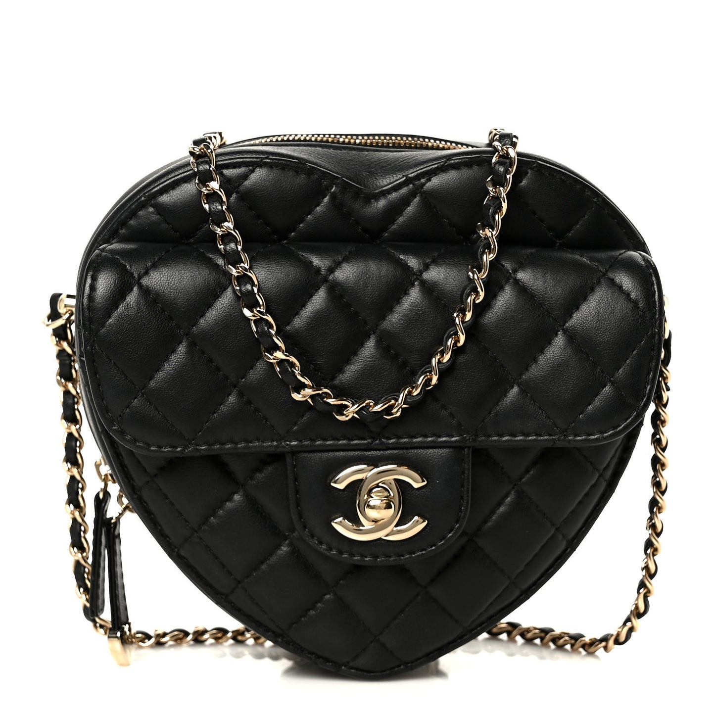 Lambskin Quilted CC In Love Heart Bag Black