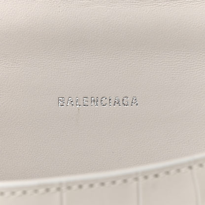 Balenciaga Shiny Calfskin Crocodile Embossed Hourglass Top Handle Bag XS White 6 of 11