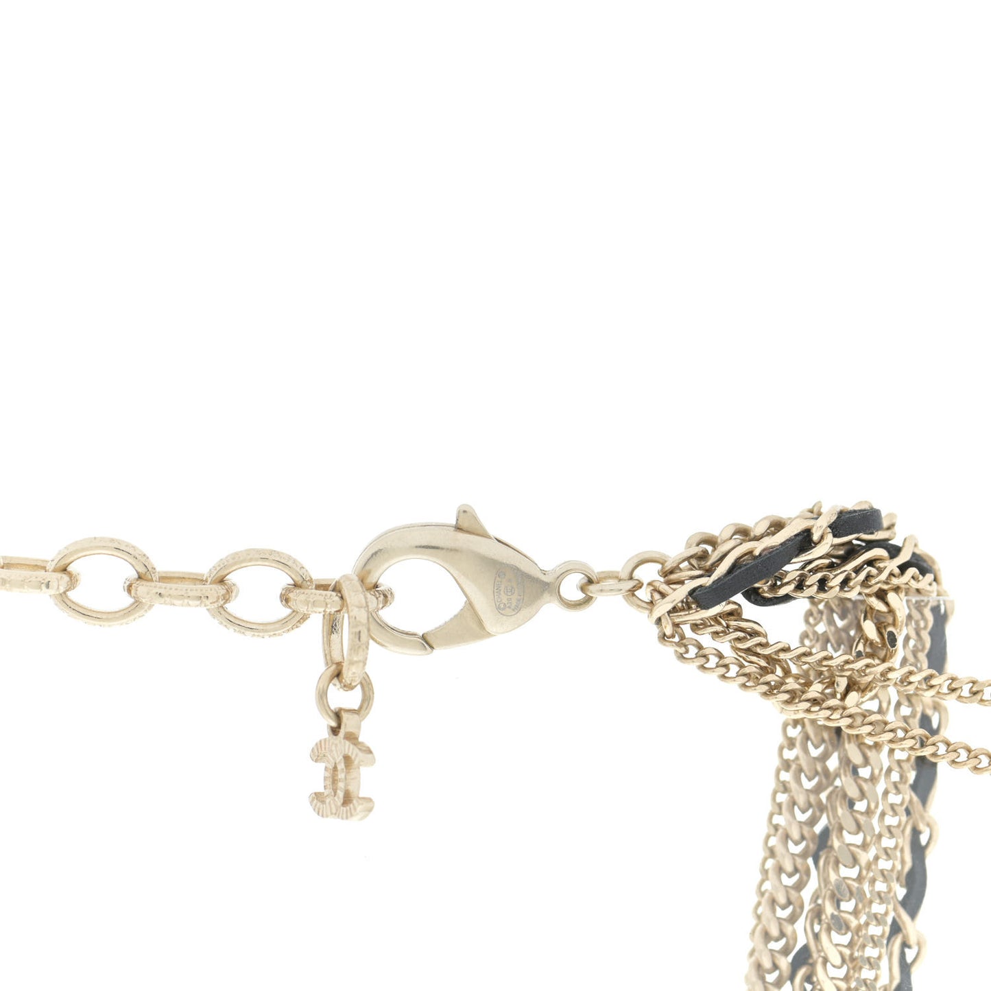 Pearl Lambskin Chain CC Multi Strand Necklace Gold Black