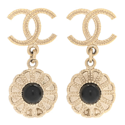 Chanel Bead Camelia CC Drop Earrings Gold Black 1 of 5