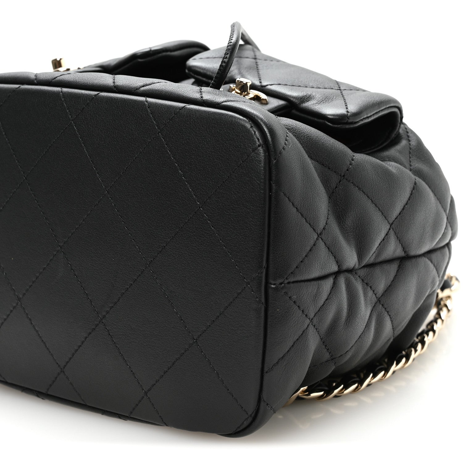 Chanel Calfskin Quilted Double Pocket Drawstring Backpack Black 9 of 9